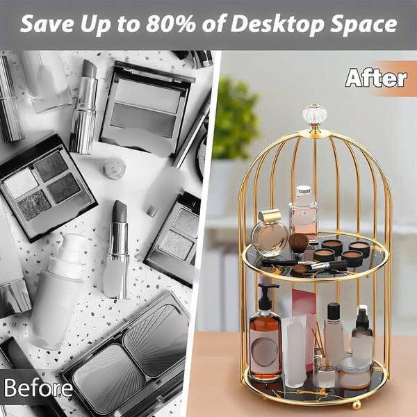 2 Layer Marble Cage Makeup Organizer