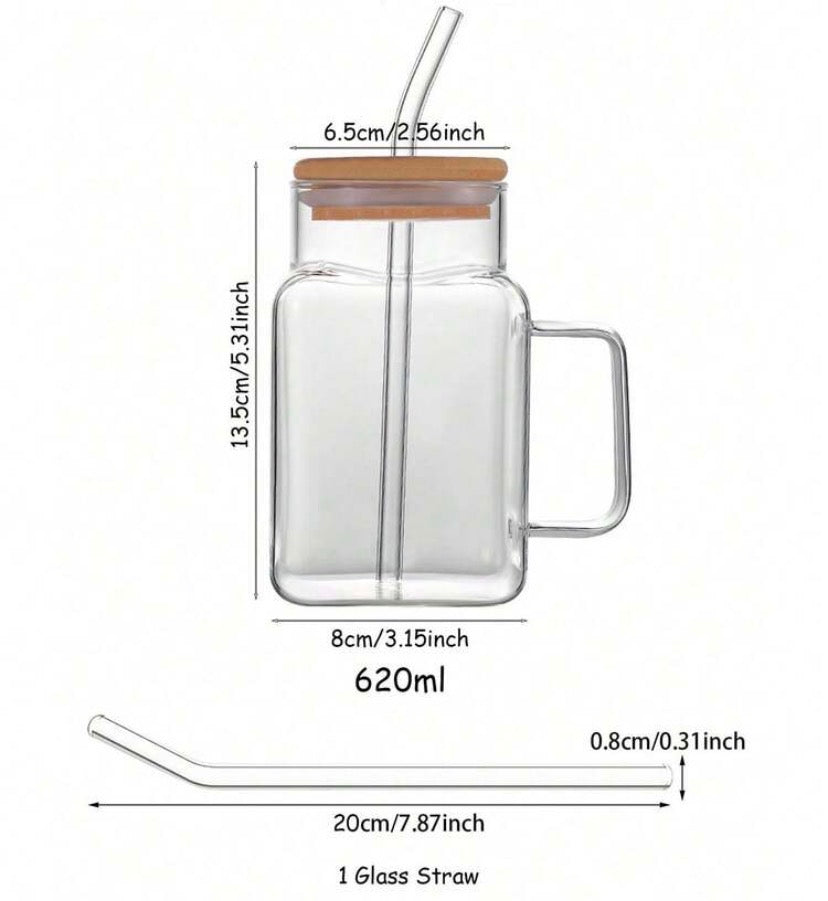 620ml Coffee Glass with Lid and Straw