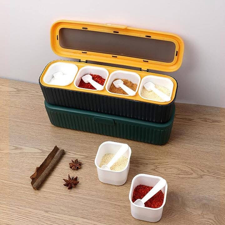4 Grids Spice Box with Spoons