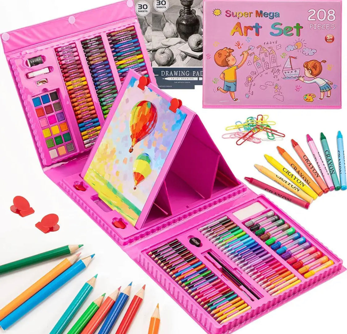 208 Pcs Set Watercolor Pen Set its Includes Sketch paper also with Clips,Paints, Crayons,Colours, Markers.