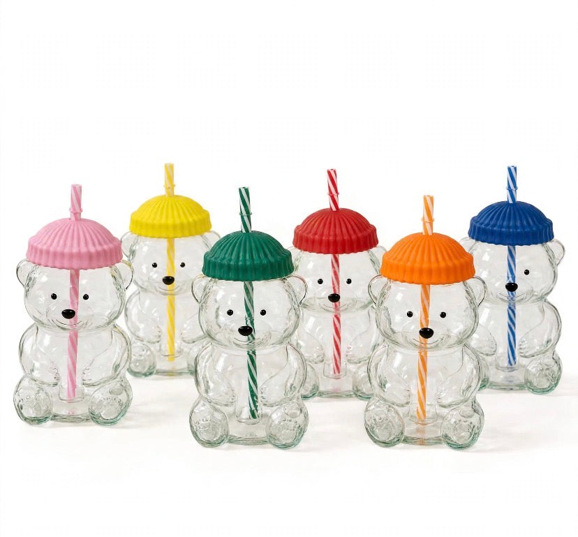 Bear Design Coffee Glass with Straw