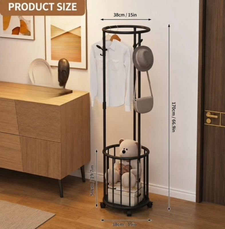 Clothes Rack with Storage Basket and Wheels