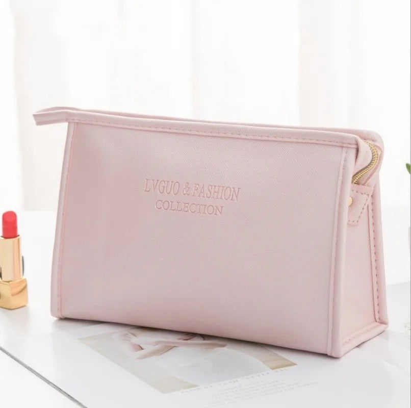 3 Pcs Leather Makeup Pouch Set (Pink, Golden & Silver)