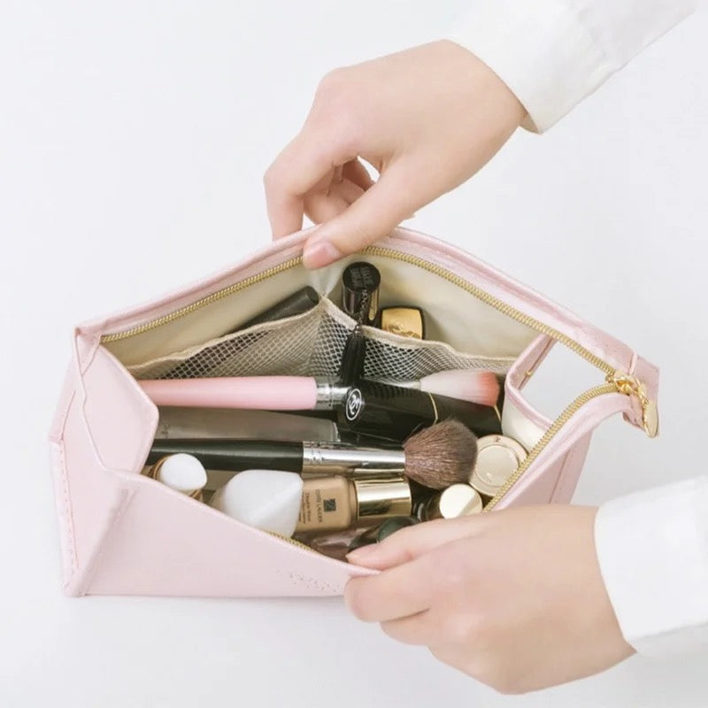 3 Pcs Leather Makeup Pouch Set (Pink, Golden & Silver)