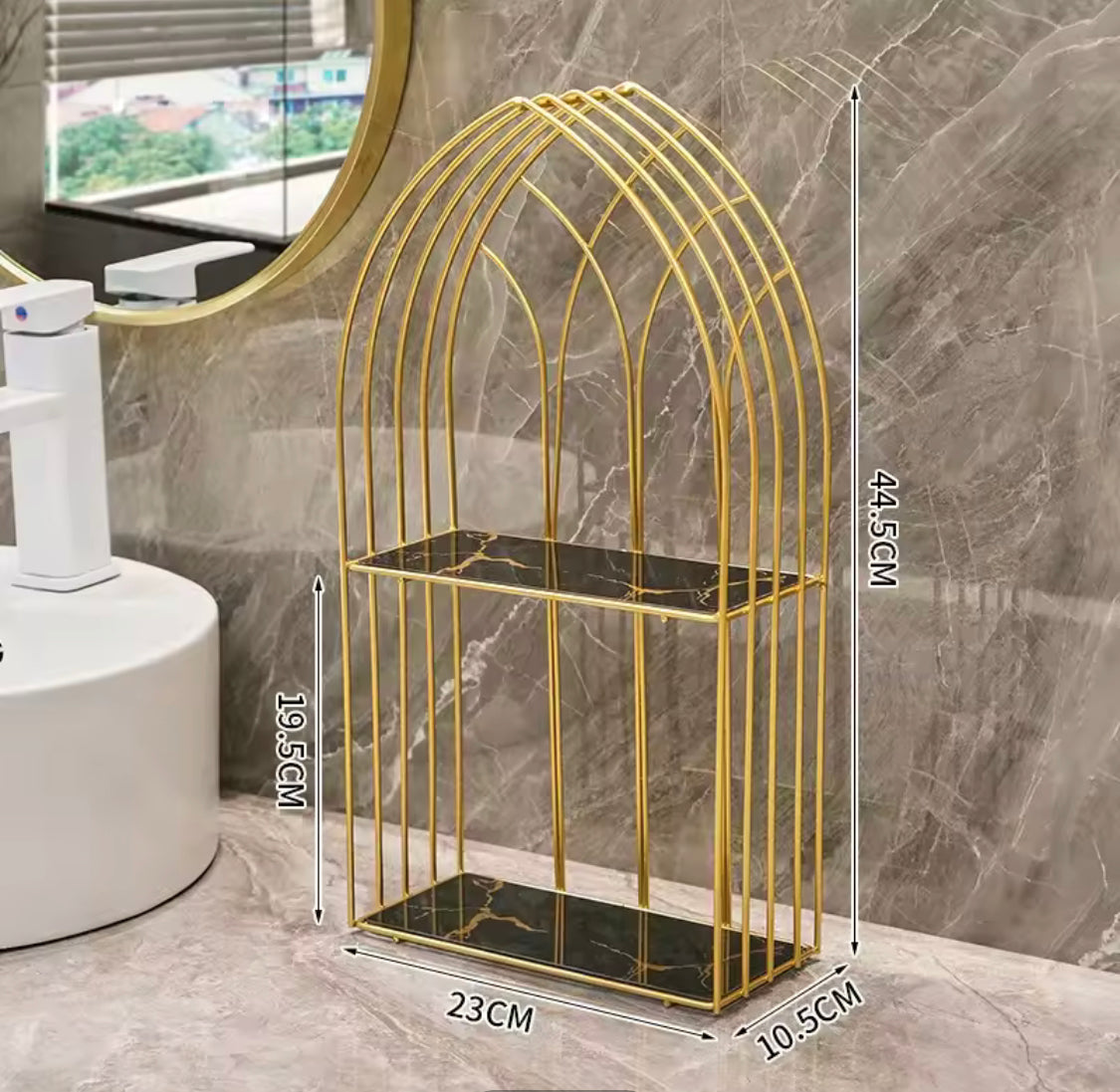 2 Layer Metal Marble Cosmetic Organizer