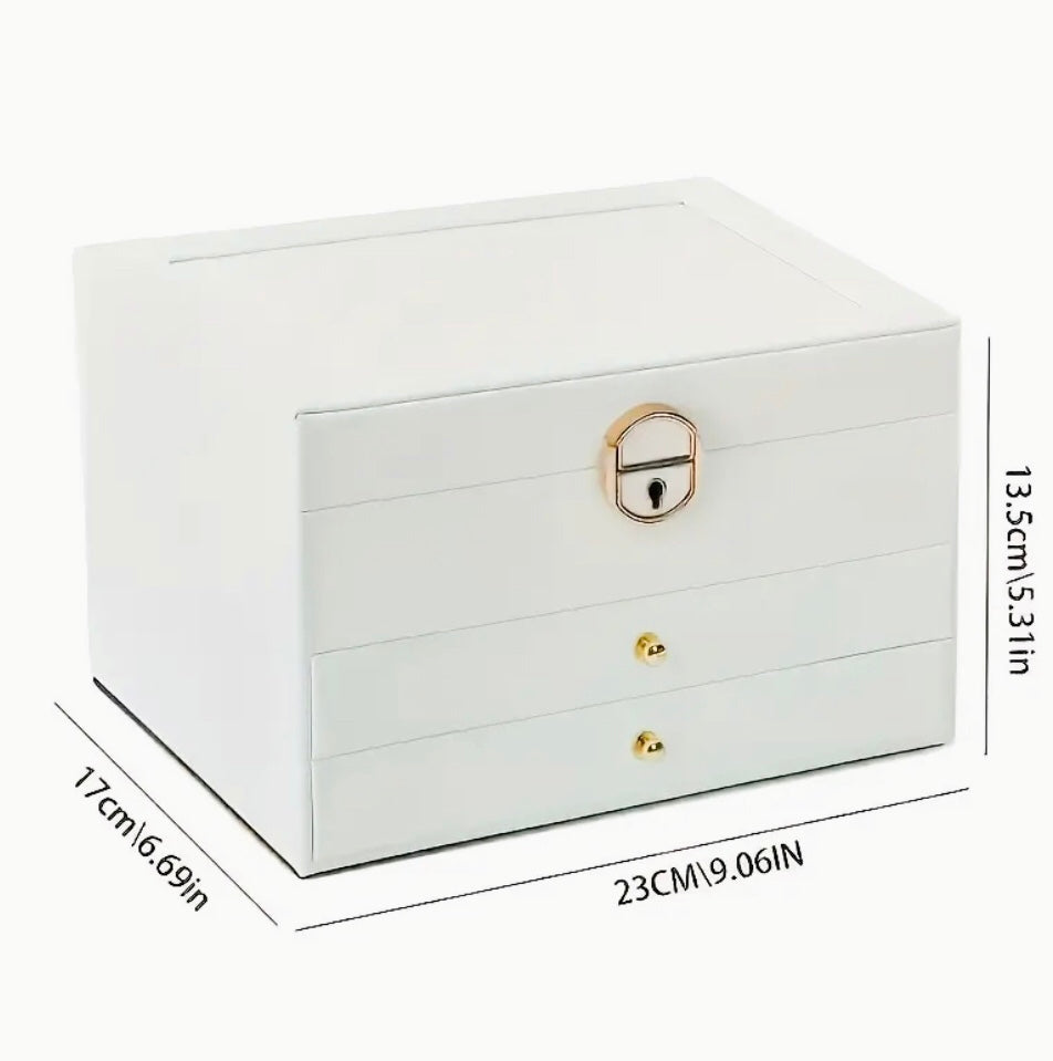 3 Layer Leather Jewellery Box with Drawers