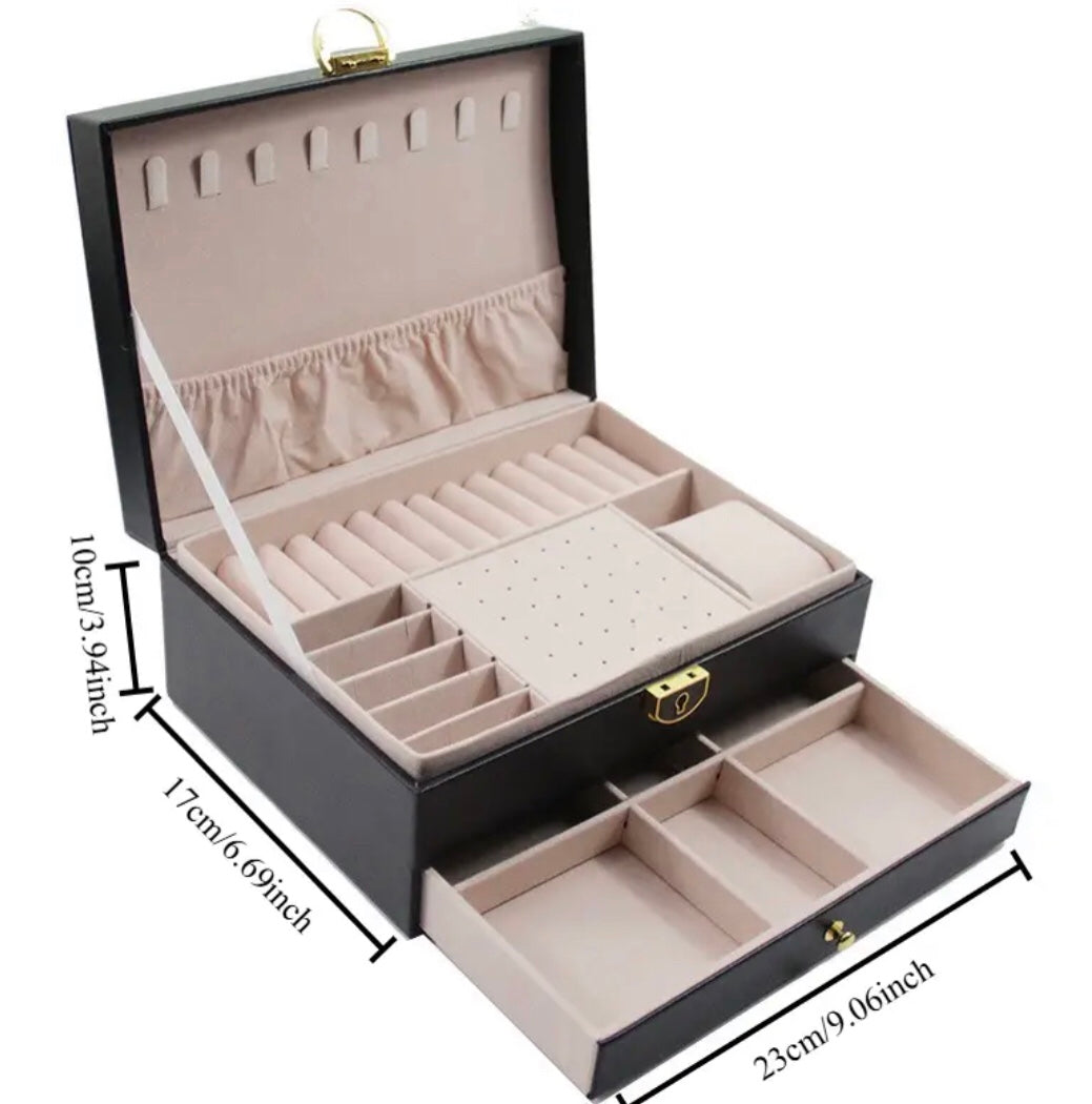 Quilted Leather Jewellery Box with Drawer Organizer