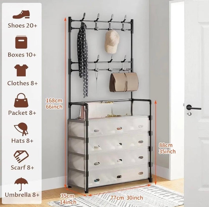 Dustproof Shoe Rack with Hanging Hooks