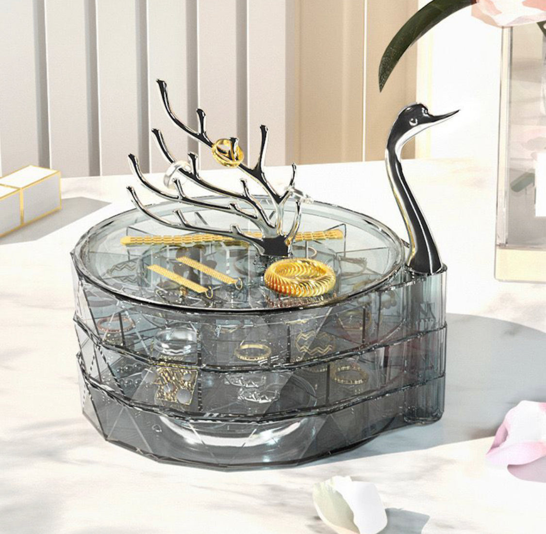 3 Layer Acrylic Swan jewellery Box