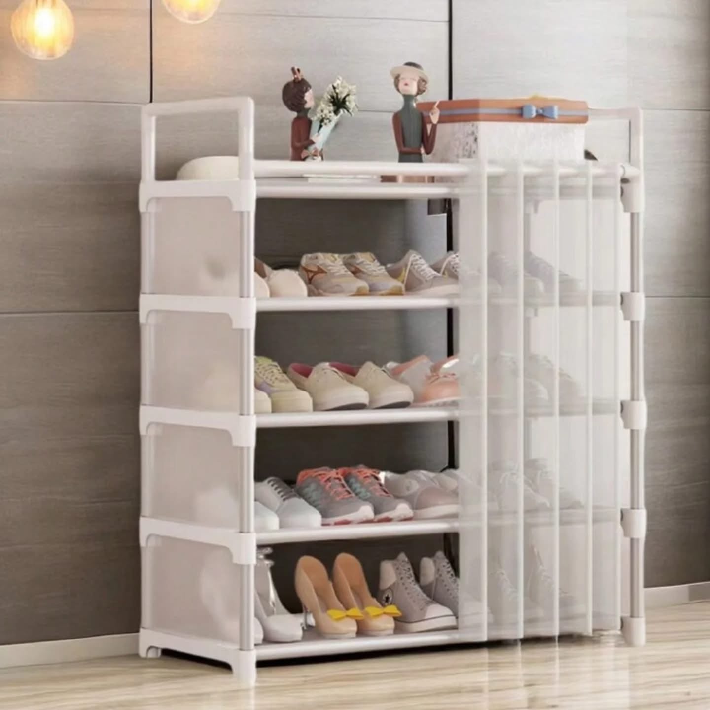 Multi-Layer Shoe Rack with Curtains