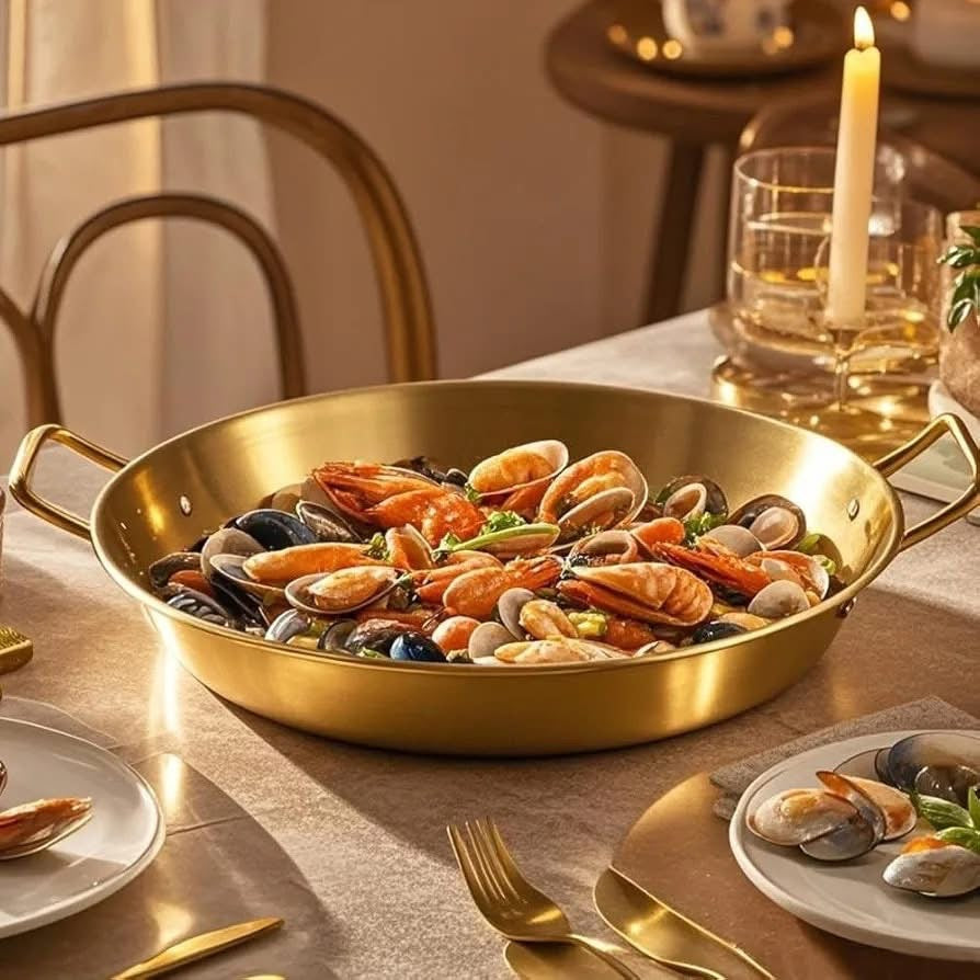 Golden Stainless Steel Round Serving Tray