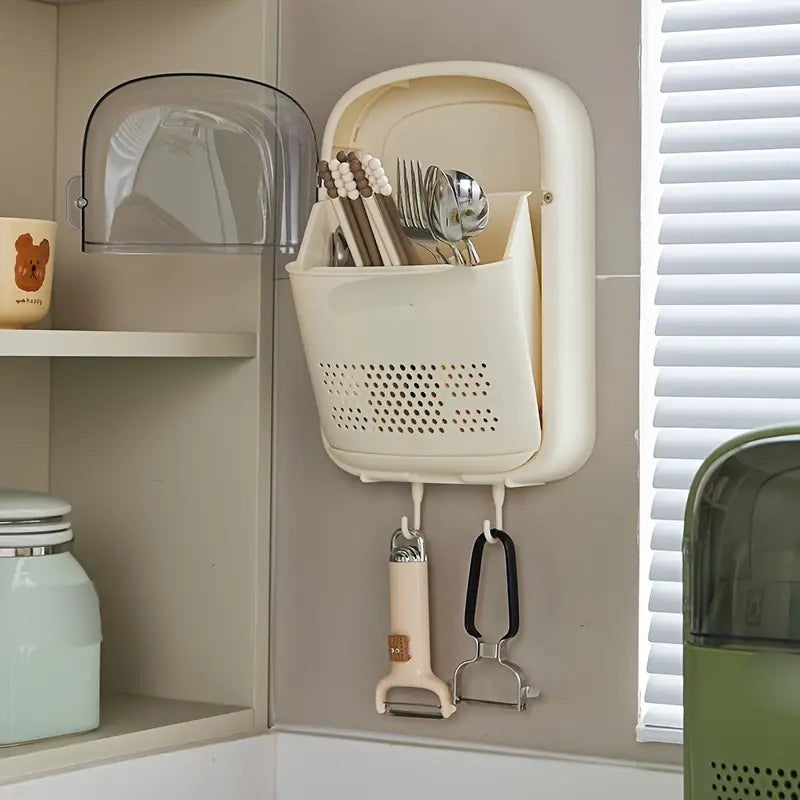 Wall-Mounted Cutlery Holder with Lid