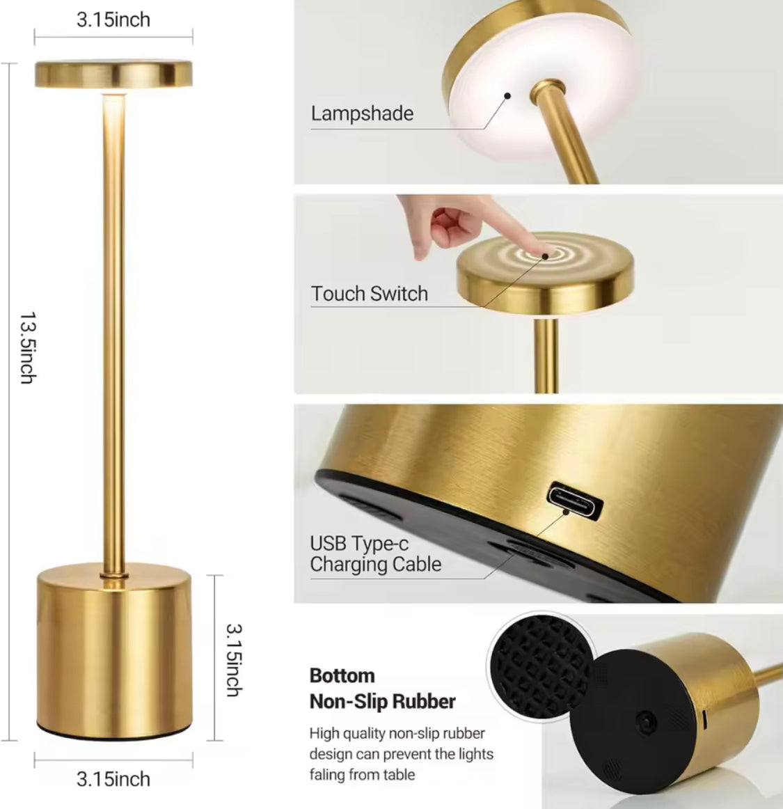 Led Metal 3 Colours Touch Lamp
