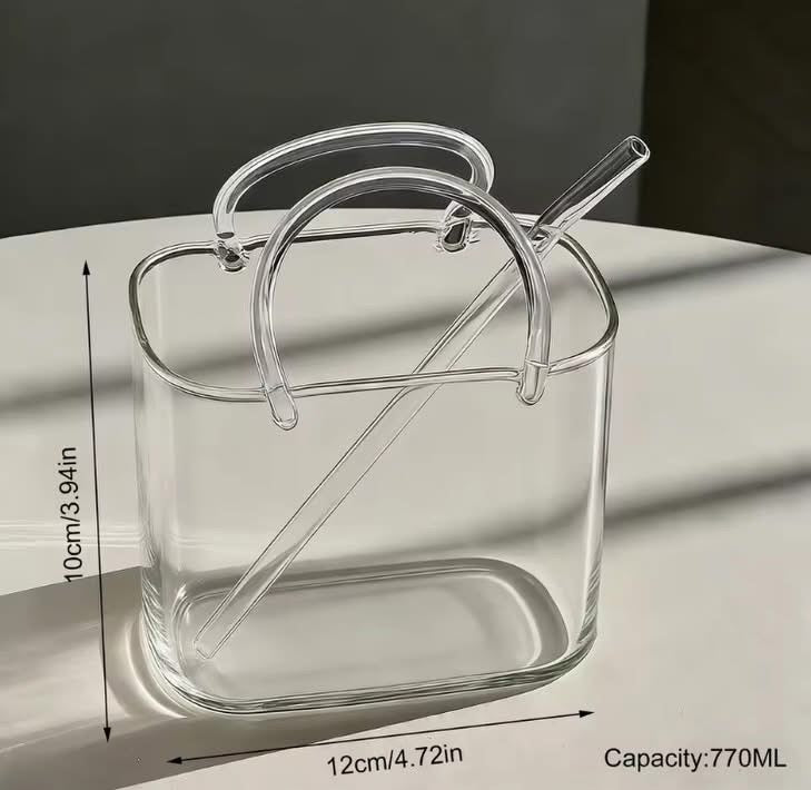 770ml Handbag Style Coffee Glass with Straw