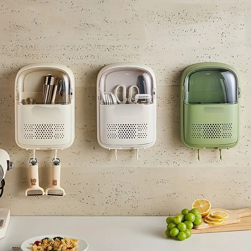 Wall-Mounted Cutlery Holder with Lid