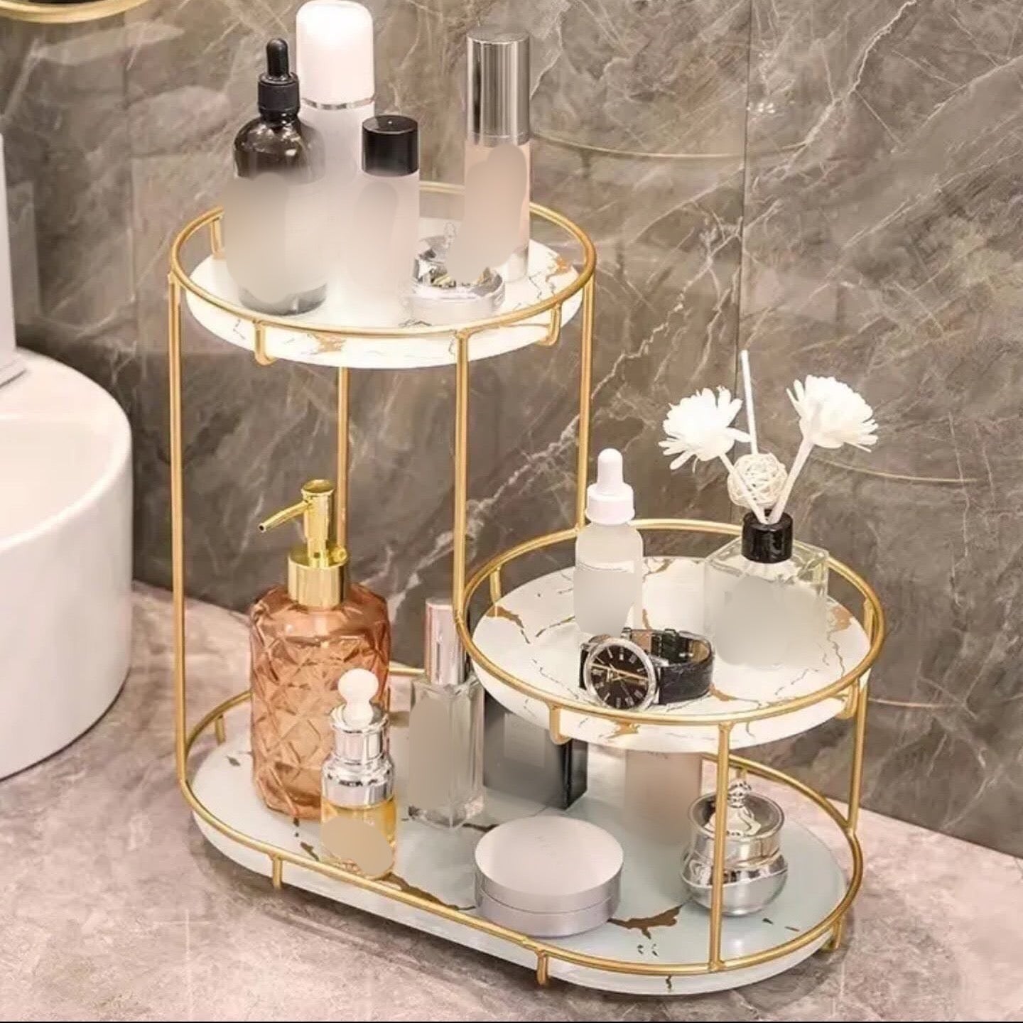 3 Tier Marble Makeup Organizer