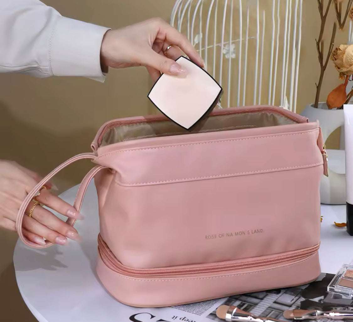 Double Layer Leather Makeup Pouch