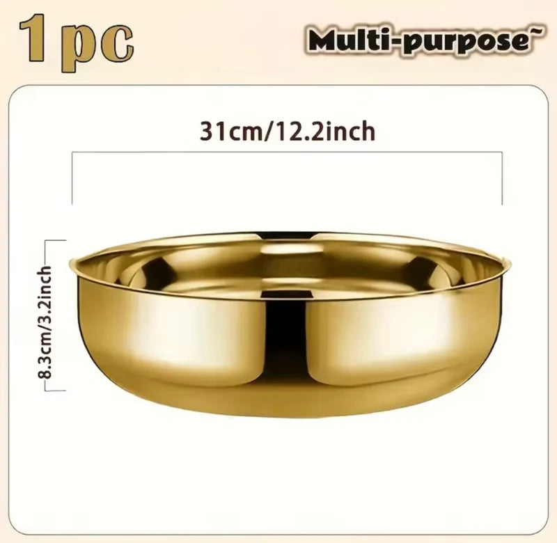 Multipurpose Golden Steel Bowl with Lid