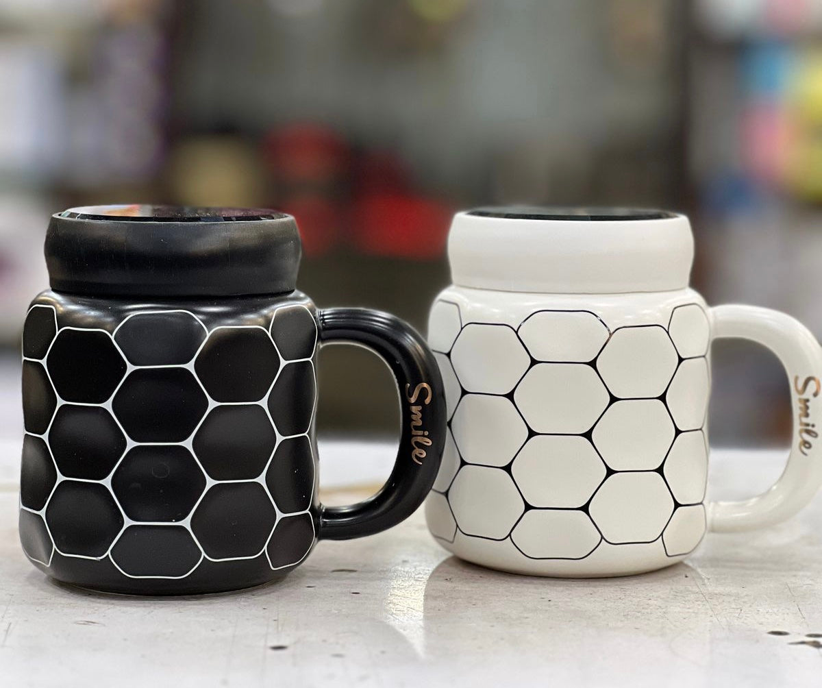 Ceramic Couple Mugs Set with Lid