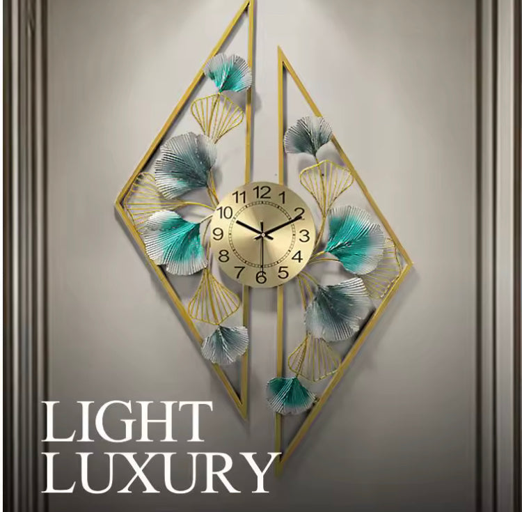 Golden Leaf Metal Wall Clock
