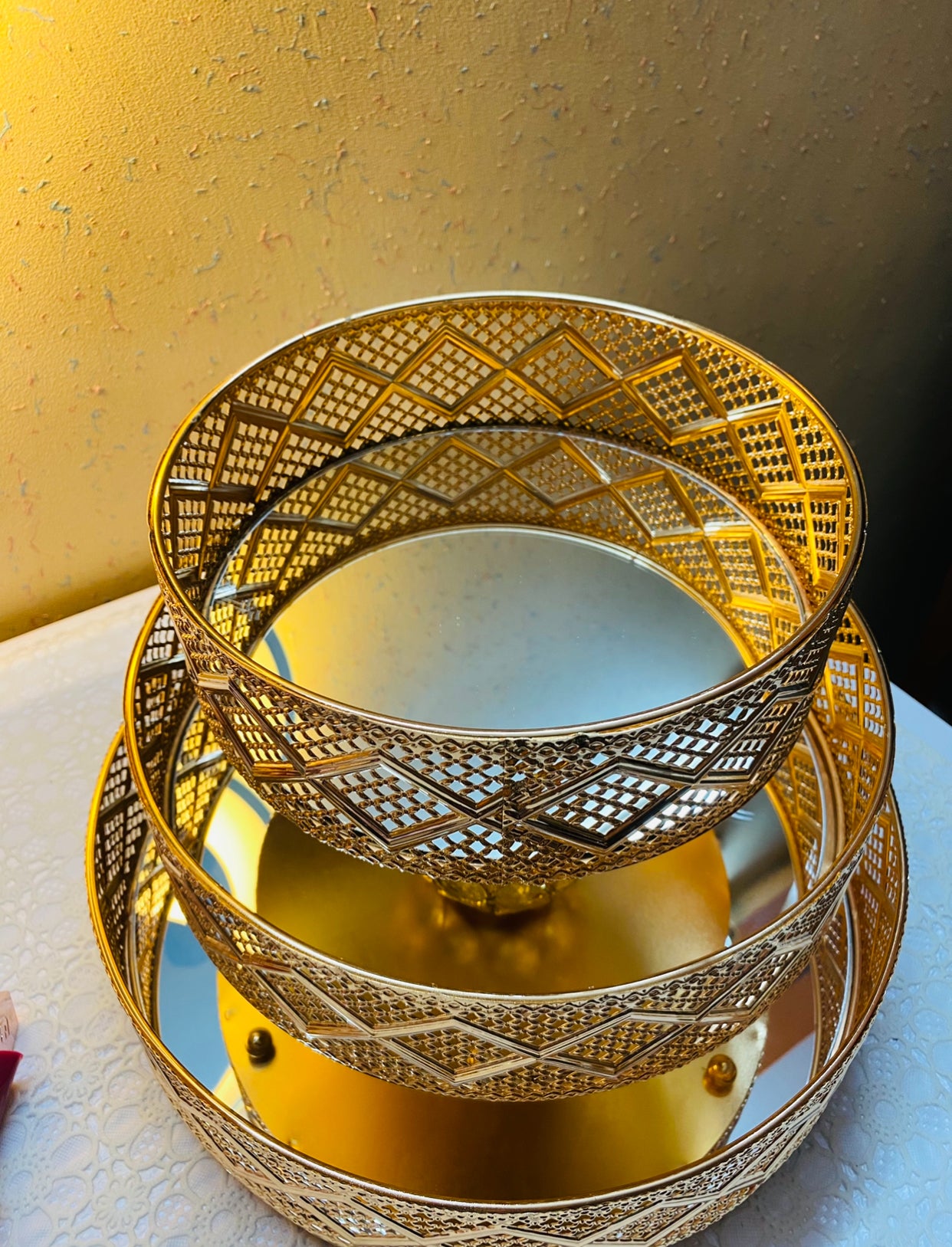 Golden Metal Mirror Vanity Tray