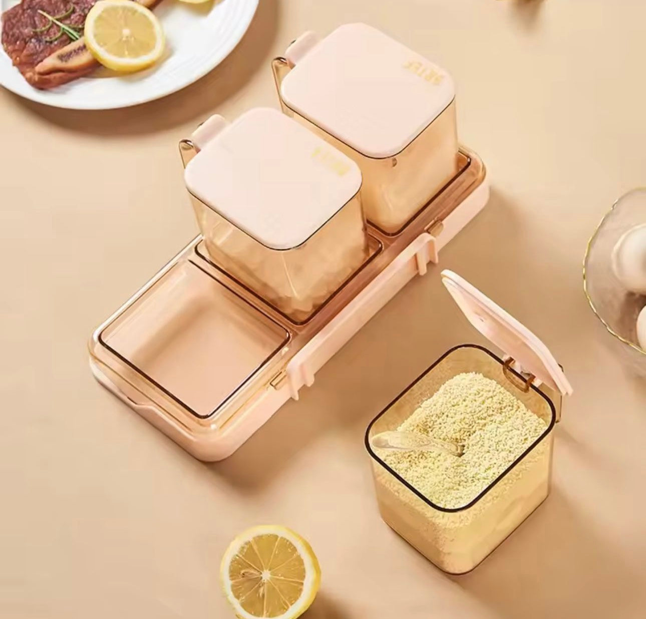 3 Pcs Kitchen Spice Jars with Spoons