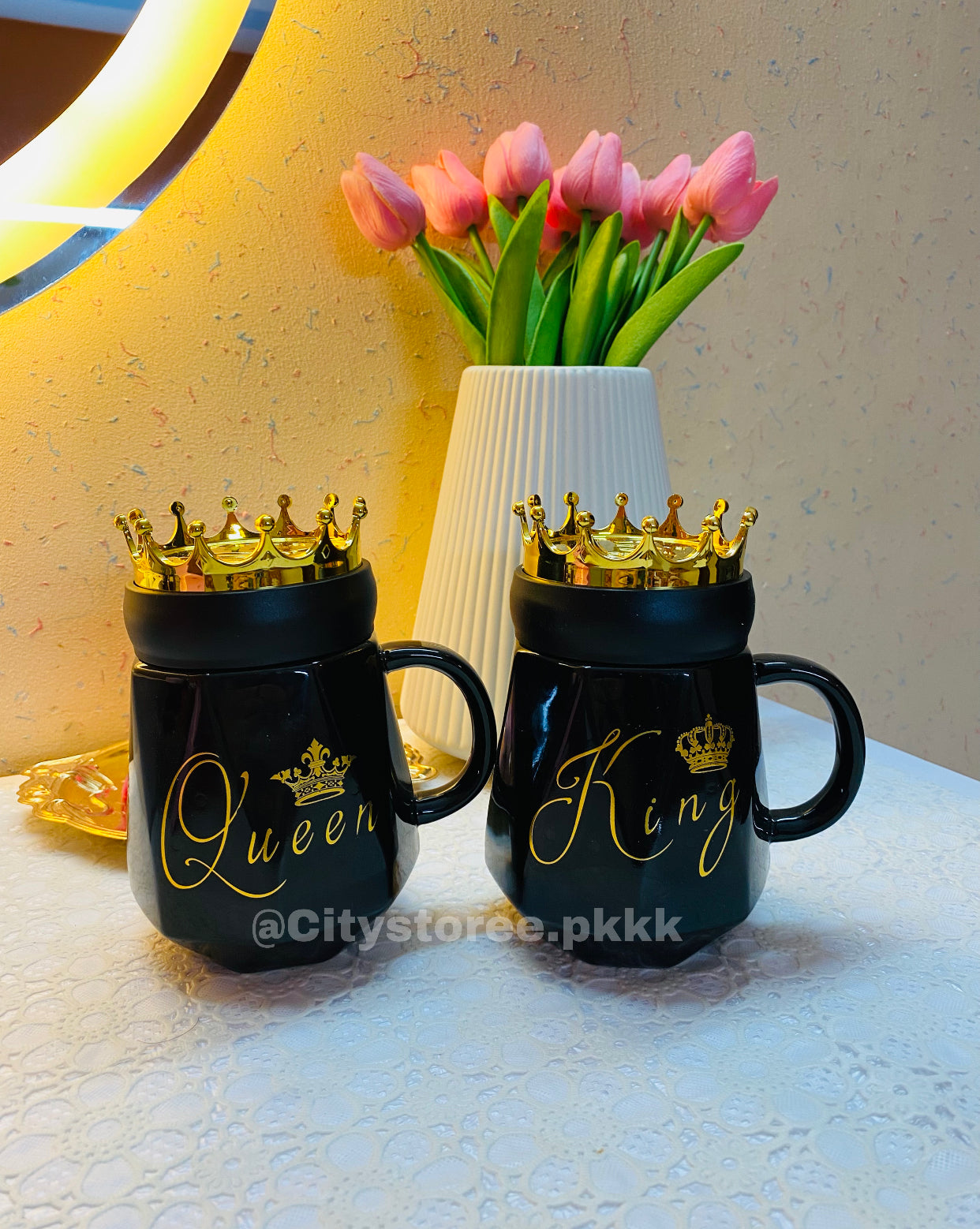King & Queen Couple Mugs Set With Gift Box Packaging