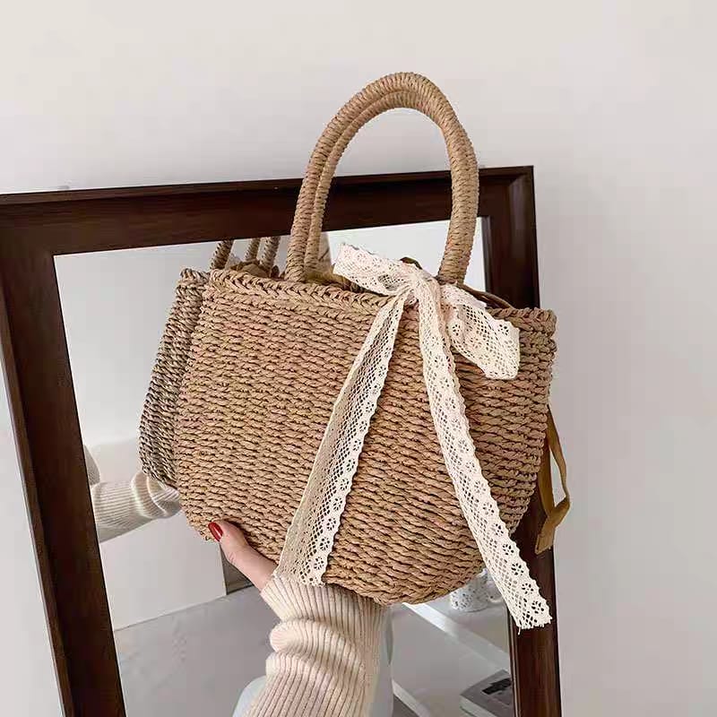 Trendy Bowknot Jute Bag
