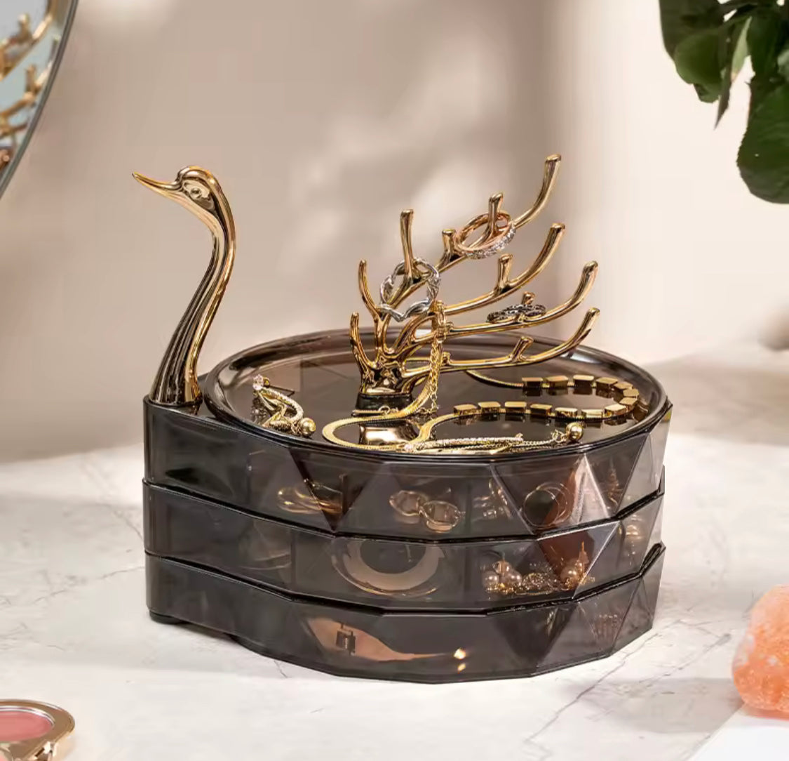 3 Layer Acrylic Swan jewellery Box