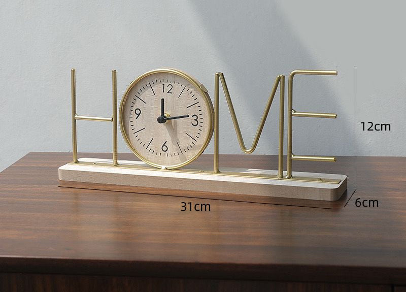 Metal Desk Table Clock with Wooden Base