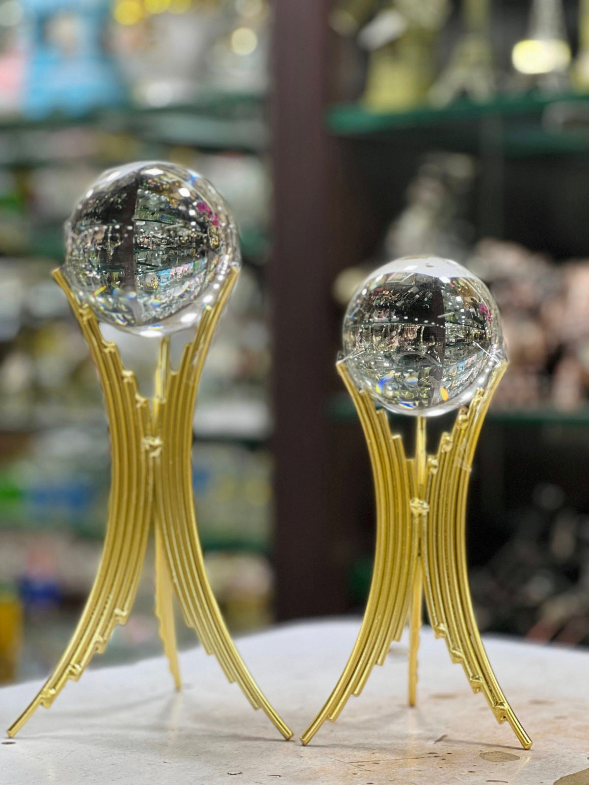 2 Pcs Crystal Ball Showpiece Set