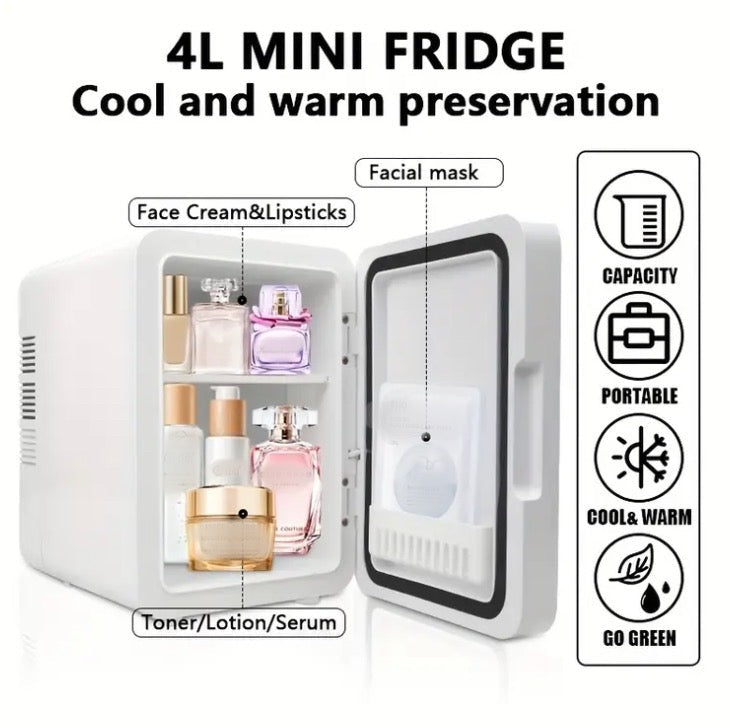 4L Makeup Fridge with 3 Colours Light with Mirror