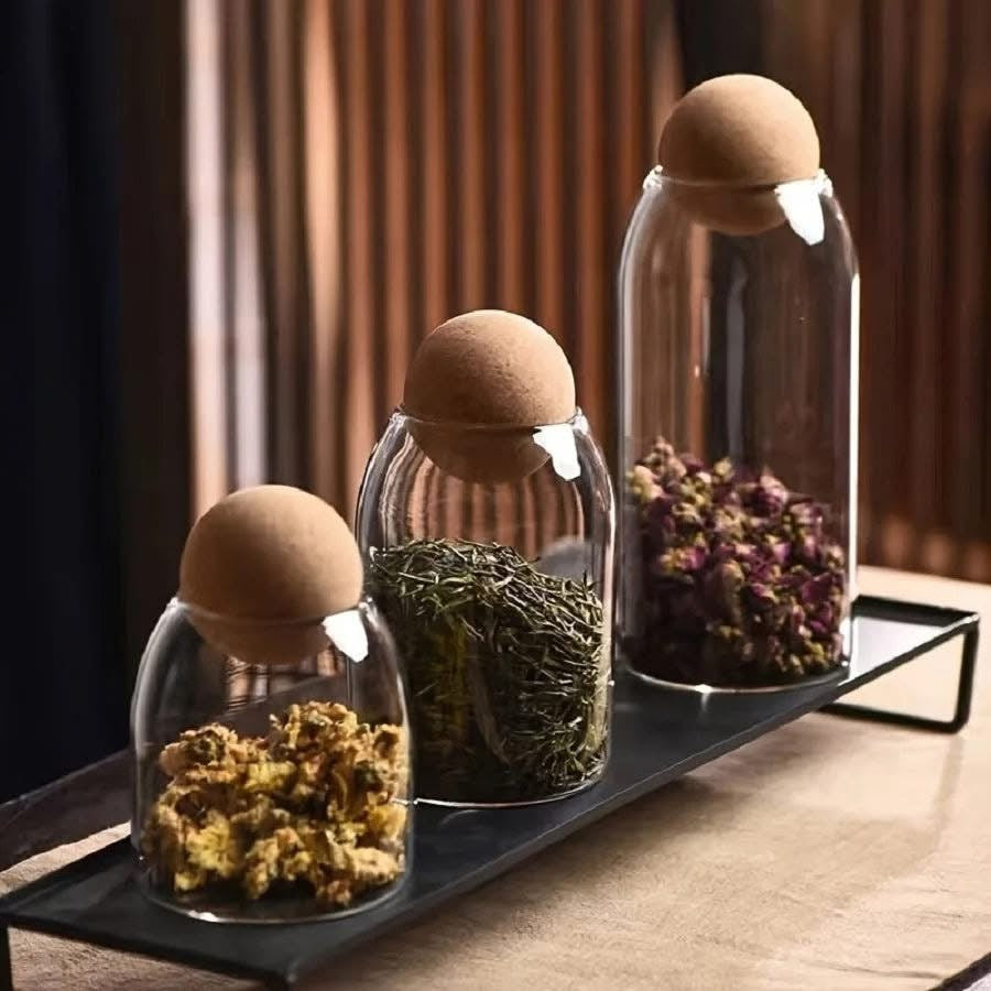 3 Pcs Wood Ball Storage Jars Set