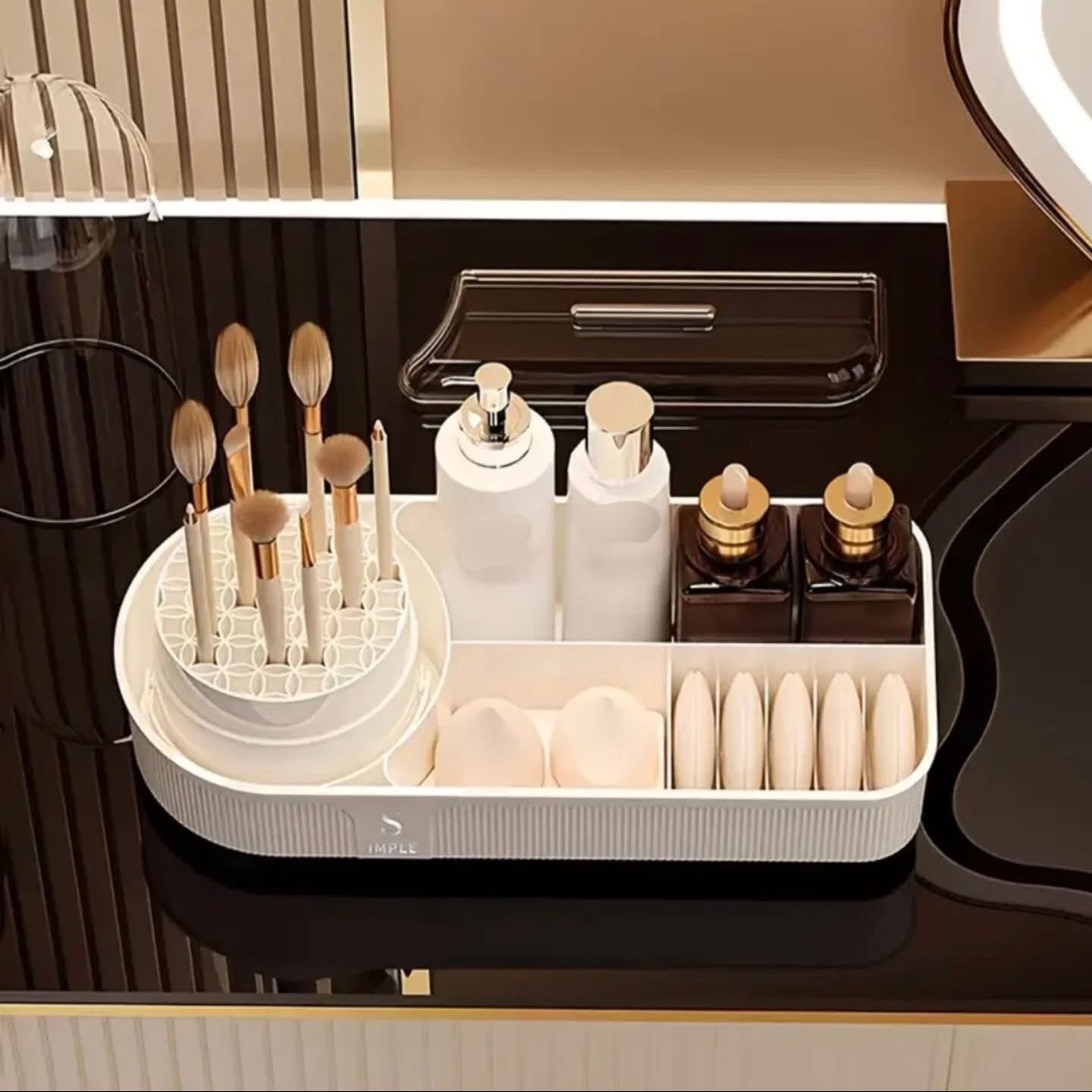 360 Rotating Makeup Organizer with Brush cleaner
