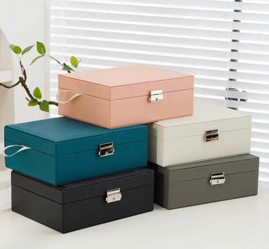 2 Layer Leather Jewellery Box with Lock