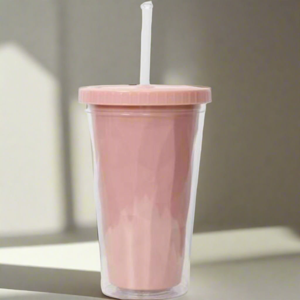 Pink Tumbler with Lid & Straw