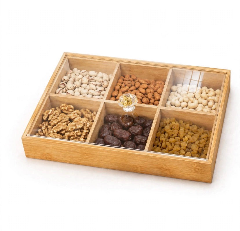 6 Portion Wooden Dry Fruit Box with Lid