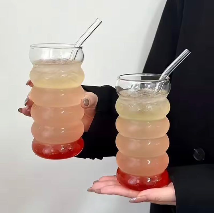 500ml Cloud Design Coffee Glass with Straw