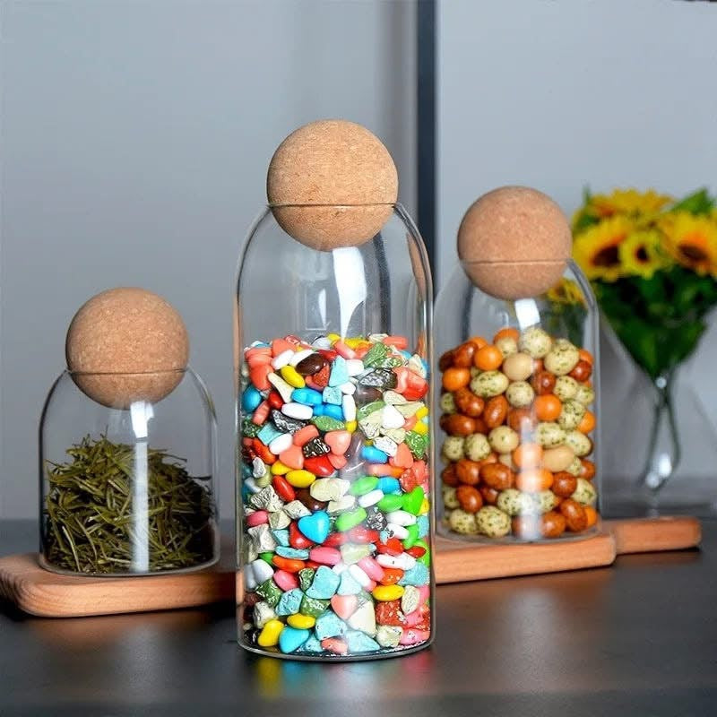 3 Pcs Wood Ball Storage Jars Set