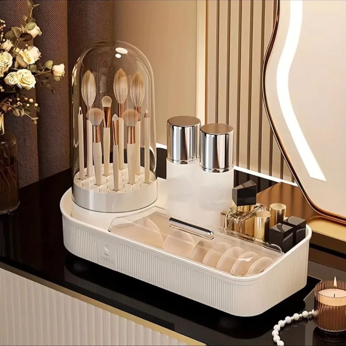 360 Rotating Makeup Organizer with Brush cleaner