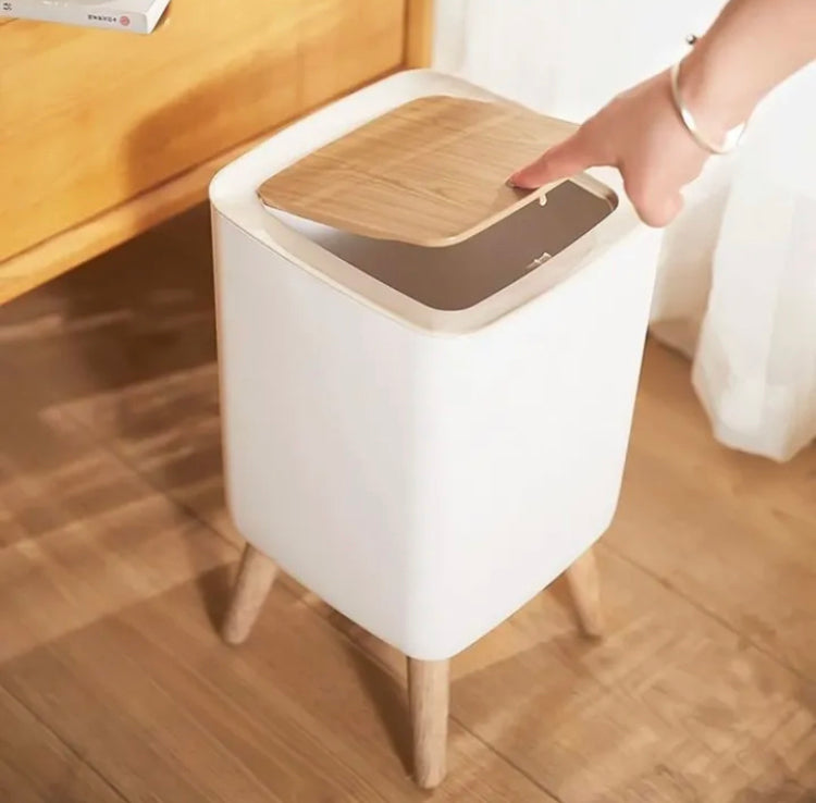 Wooden Plastic Square Dustbin with Lid