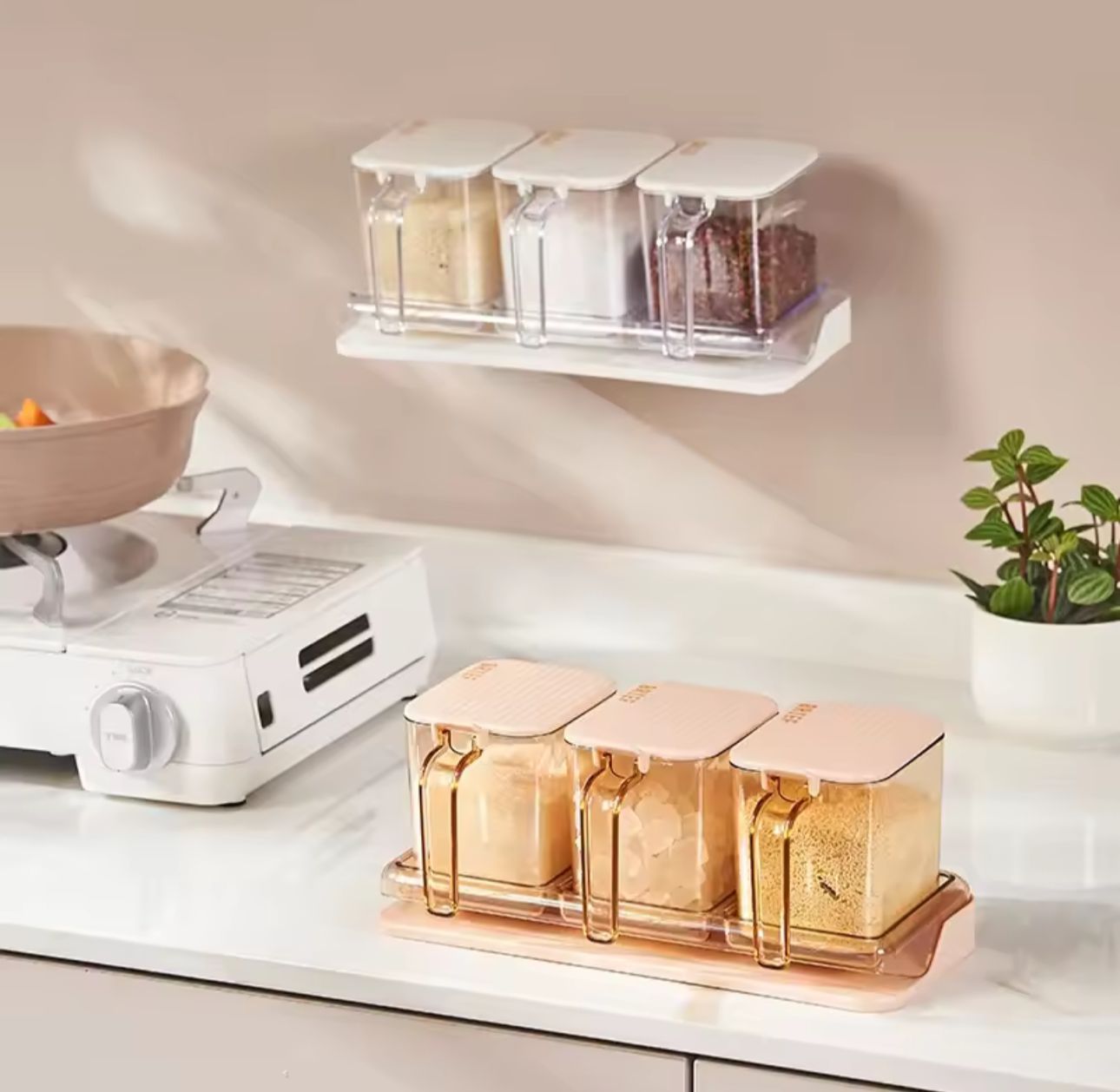 3 Pcs Kitchen Spice Jars with Spoons