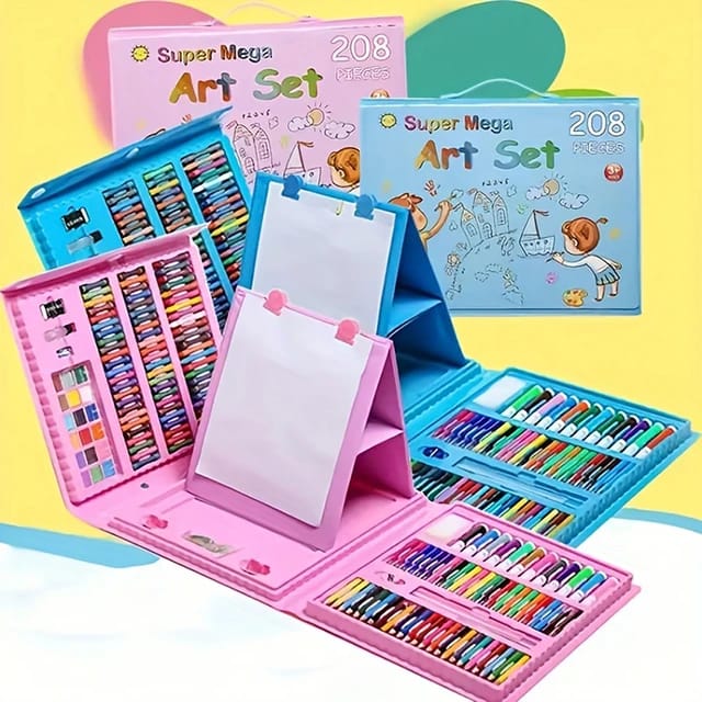 208 Pcs Set Watercolor Pen Set its Includes Sketch paper also with Clips,Paints, Crayons,Colours, Markers.