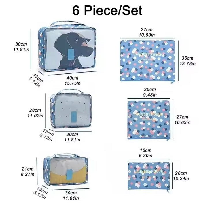 6 Pcs Printed Travel Bags Set