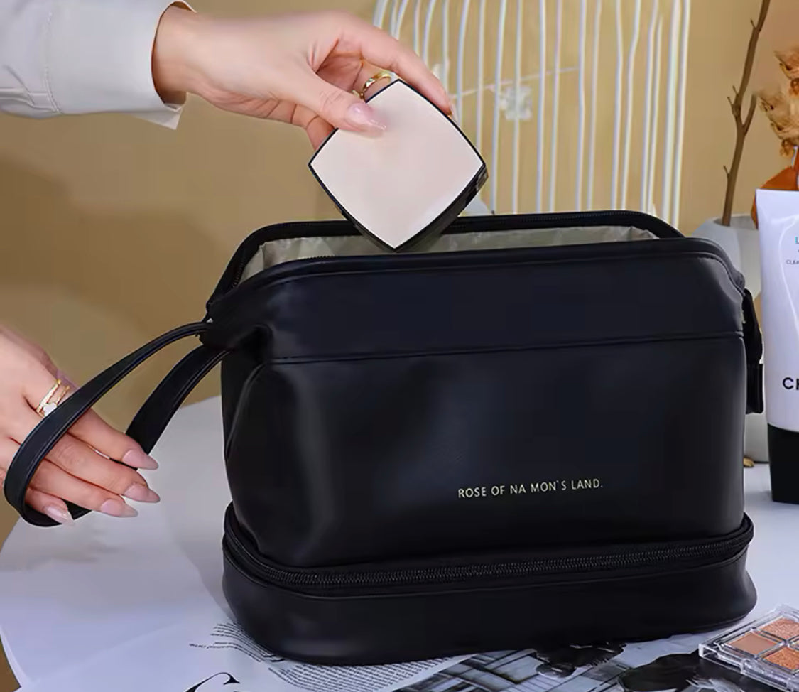 Double Layer Leather Makeup Pouch