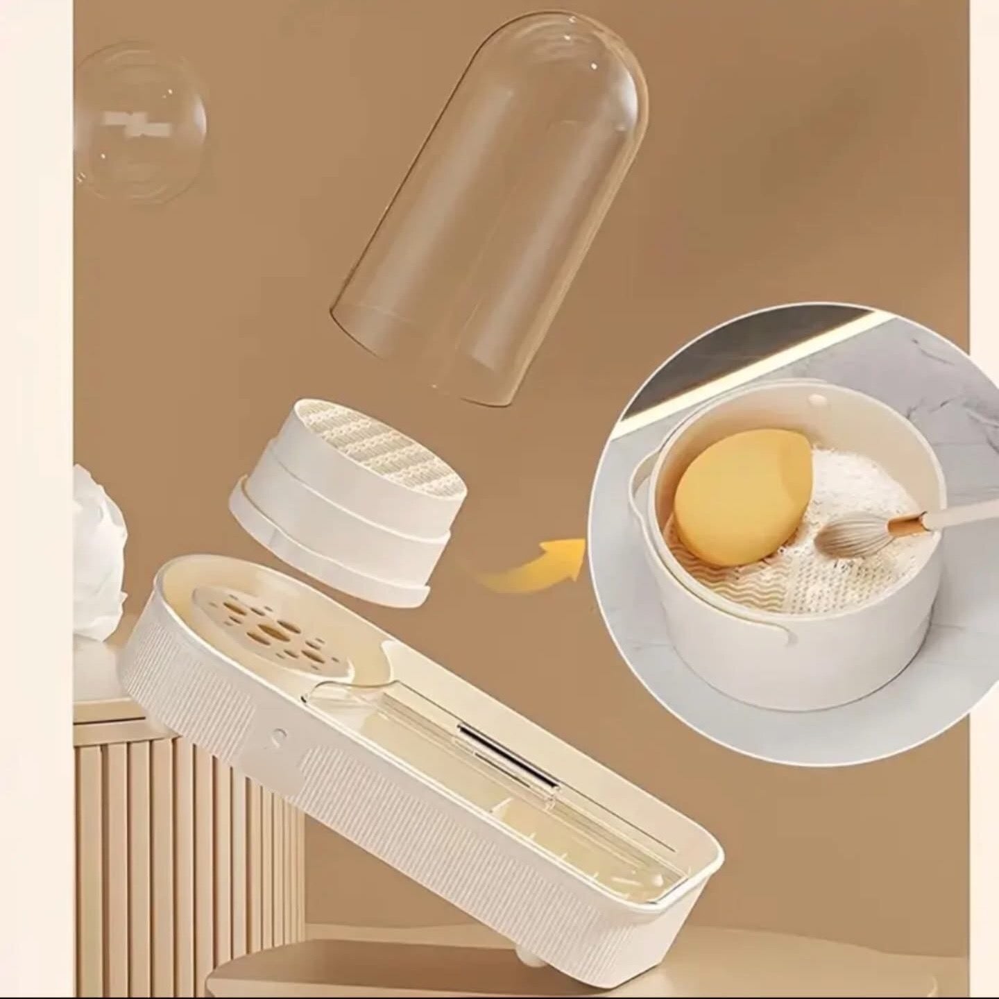 360 Rotating Makeup Organizer with Brush cleaner
