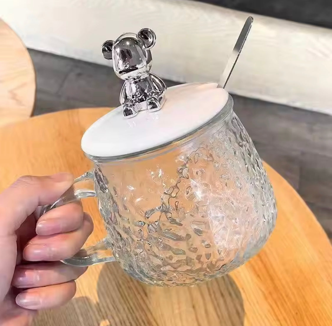 Coffee Glass with Lid and Spoon