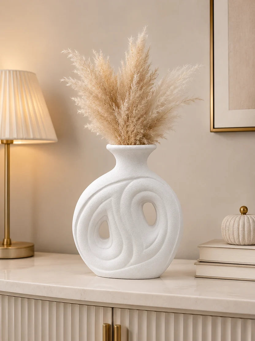 Ceramic White Flower Vase for Home Decor