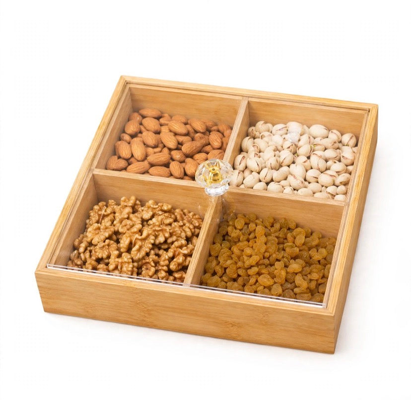 4 Portion Wooden Dry Fruit Box with Lid