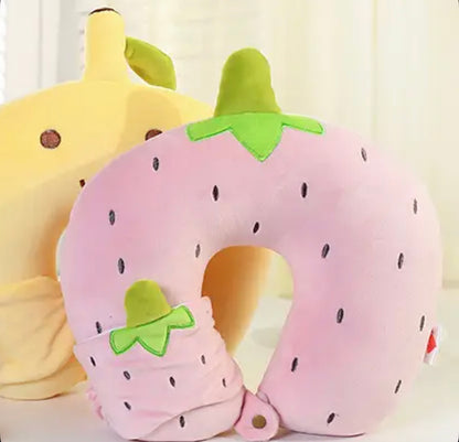 Pink Strawberry U-Shaped Neck Pillow With Eye Sleeping Mask